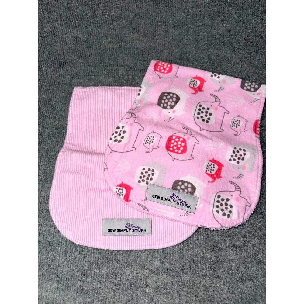 Sew Simply Stork Burp Cloth Set Infant  Pink Elephant Stripe 2pk